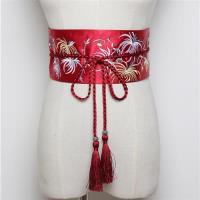 【米蘭精品】腰帶緞面腰封-梅竹刺繡綁帶流蘇女配件5色73vh31