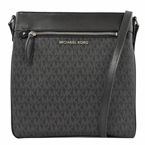 MICHAEL KORS CONNIE 滿版LOGO拼接斜背扁包.黑灰