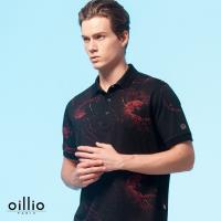 oillio歐洲貴族 男裝 舒適多孔透氣 短袖POLO衫 獨特燒花工藝 黑色 -男款 透氣 超柔 防皺 彈力 精品服飾 專櫃服飾