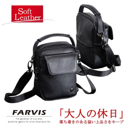 【FARVIS】日本機能包品牌 真皮牛皮革 斜背包 側背包 手拿包 柔軟皮革【4-361】