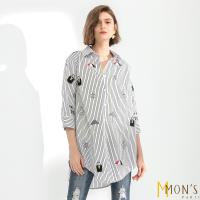 MONS名品刺繡條紋造型長版上衣