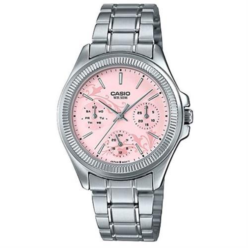 【CASIO】雅致印花風格設計不鏽鋼女錶-粉(LTP-2088D-4A)