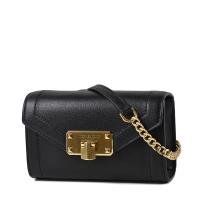 MICHAEL KORS 牛皮翻蓋信封式腰包/斜背二用小包-黑色/金鍊