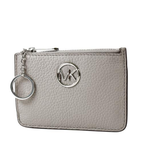 MICHAEL KORS 金字縷空LOGO荔枝紋皮革證件/鑰匙零錢包-質感灰