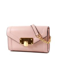 MICHAEL KORS 牛皮翻蓋信封式腰包/斜背二用小包-霧粉色/金鍊