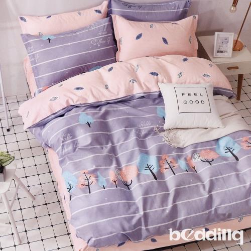 BEDDING-100%棉3.5尺單人薄式床包涼被三件組-許願樹-灰