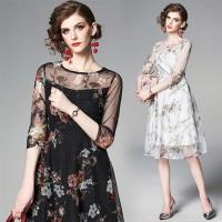【M2M】輕盈顯瘦絲紗印花洋裝S-2XL(共二色)