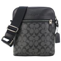 COACH 經典 C LOGO荔枝壓紋皮革PVC斜背包(黑灰)