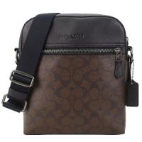 COACH 經典 C LOGO荔枝壓紋皮革PVC斜背包(咖啡)
