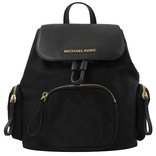 MICHAEL KORS ABBEY 尼龍拼接翻蓋束口後背包.黑