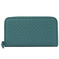 BOTTEGA VENETA 518389 編織小羊皮拉鍊長夾.水藍