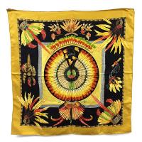 HERMES 巴西花卉圖案印刷駝黃色90公分方形絲質大披肩(展示品)