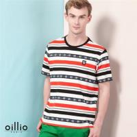 oillio歐洲貴族 男裝 超質感透氣T恤 條紋圖騰 舒適天然棉 白色-男款 吸濕 透氣 排汗 不悶熱 自然棉 休閒外出 戶外高級服飾 精品