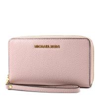 MICHAEL KORS 金字荔枝紋皮革拉鍊手掛式長夾/手機包-霧粉色
