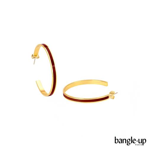 法國 Bangle up Bangle Hoop 復古風格琺瑯開口耳環(勃根地紅)