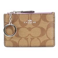 COACH LOGO緹花PVC鑰匙零錢夾(卡其茉莉花紫)