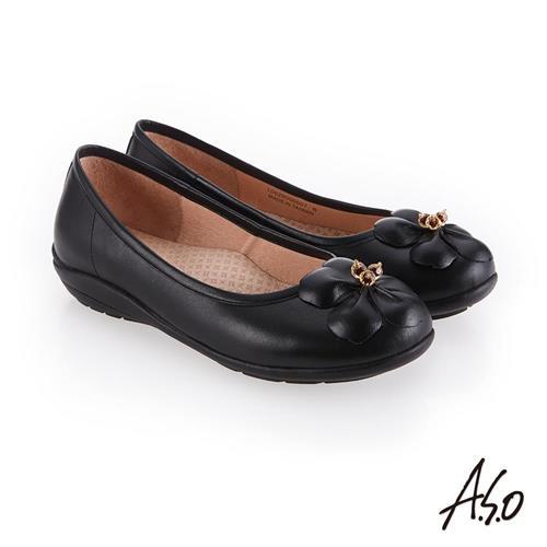 A.S.O 新式復古 花朵裝飾休閒鞋-黑