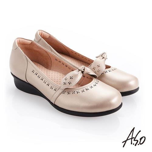 A.S.O 職場通勤 圓楦低底台紓壓氣墊鞋-卡其