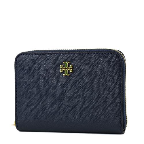 TORY BURCH 防刮皮革拉鍊鑰匙零錢包-海軍藍