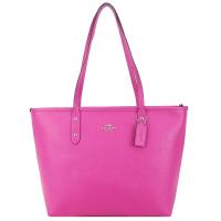 COACH 馬車 LOGO 素面防刮皮革托特包 (櫻桃粉)