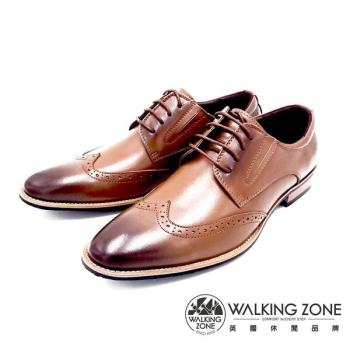 WALKING ZONE 工藝車縫木頭跟綁帶男皮鞋-兩色(棕、黑)