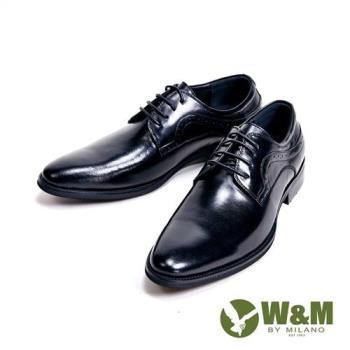 W&M 光感牛皮革 精緻流線型男皮鞋-黑