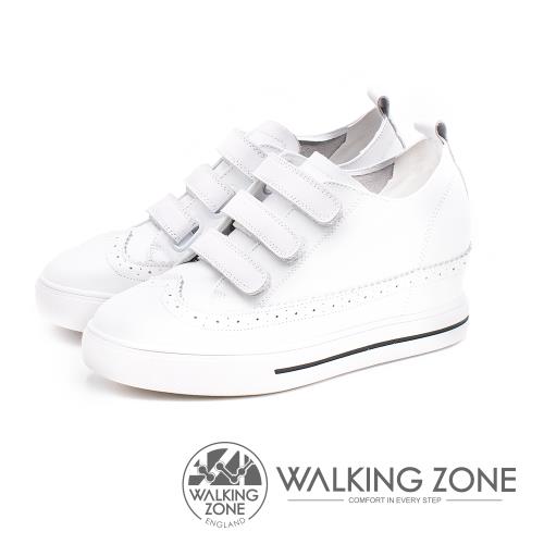 WALKING ZONE 優雅壓紋內增高鬆糕女鞋-白(另有黑)