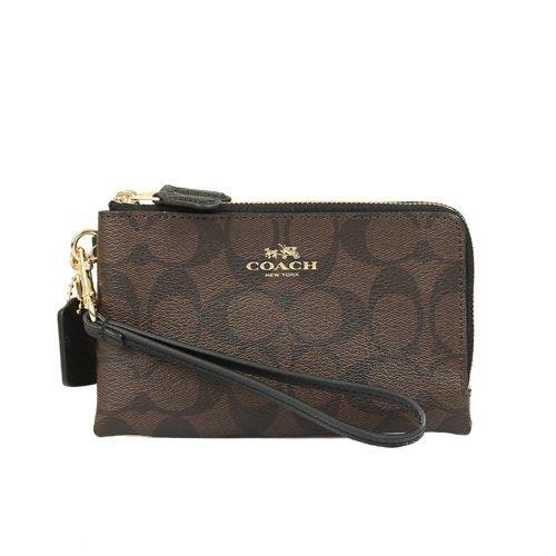 COACH LOGO雙拉鍊防水PVC手拿包(深咖啡)