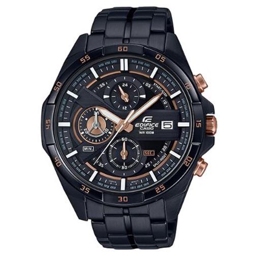 【CASIO】EDIFICE 帥氣奔放黑x玫瑰金休閒不鏽鋼腕錶(EFR-556DC-1A)