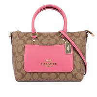 COACH PVC LOGO口袋PVC皮革二用包(卡其/粉色) F38089 IMCMY