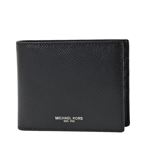 MICHAEL KORS 男款 燙印LOGO防刮皮革短夾/附證件夾-黑色