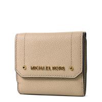 MICHAEL KORS HAYES 金字鉚釘荔枝紋三折釦式短夾-奶茶色