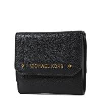 MICHAEL KORS HAYES 金字鉚釘荔枝紋三折釦式短夾-黑色