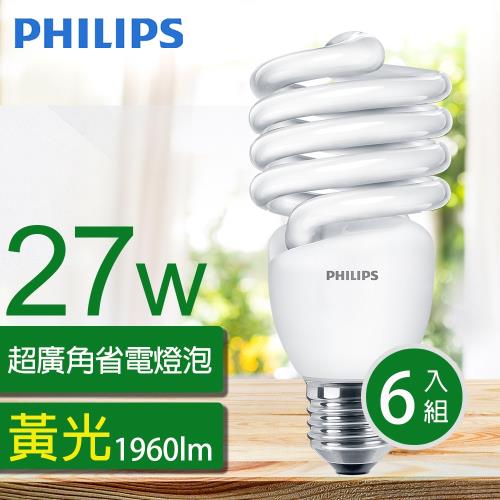 【飛利浦PHILIPS】Tornado 螺旋省電燈泡T2 27W E27 120V 黃光 (4入組)