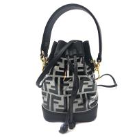 【FENDI】FF logo 透明手提/斜背二用水桶包(8BS010-黑)