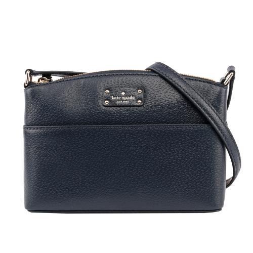 KATE SPADE 皮革拉鍊方形斜背包(金屬藍色) WKRU4194 429