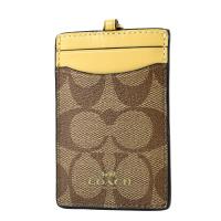 COACH 緹花LOGO防刮皮革識別證掛帶票卡夾-向日葵黃
