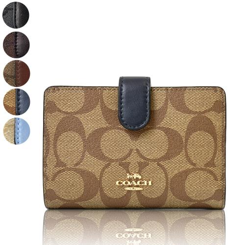 COACH 緹花LOGO防刮皮革釦式中夾-(多款任選)