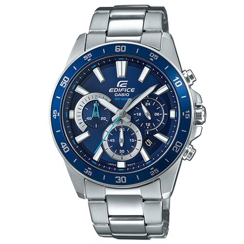 【CASIO 】EDIFICE 立體時刻三針三眼不鏽鋼腕錶-藍(EFV-570D-2A)