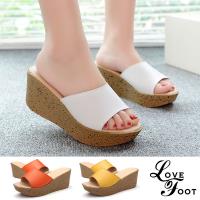 【LOVE FOOT 樂芙】繽紛糖果色基本款坡跟真牛皮高跟拖鞋 (5色任選)