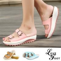 【LOVE FOOT 樂芙】真牛皮淑女坡跟厚底休閒拖鞋 (5色任選)