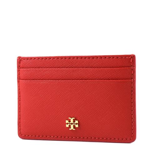 TORY BURCH 金字LOGO防刮皮革名片夾-紅色