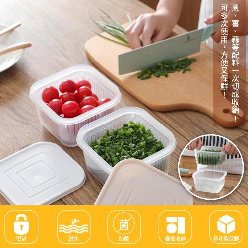 【好物良品】烹飪食材配料瀝水收納方形密封保鮮盒(5入一組)