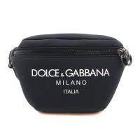 【DOLCE GABBANA】DG 帆布印字雙拉鍊斜背/腰包 (黑)