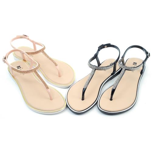 【cher美鞋】任選 防水夾腳輕量平底舒適涼鞋-黑色/金色-085050312-03