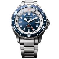 CITIZEN 星辰 限量 鈦 GMT光動能潛水錶-藍x銀/43mm BJ7111-86L