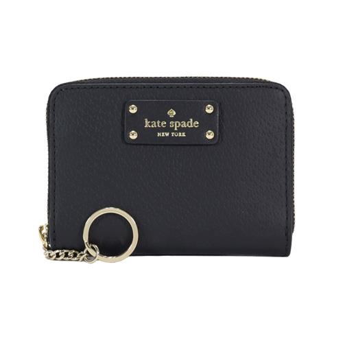 KATE SPADE Dani 牛皮紋拉鍊鑰匙零錢包(黑色)