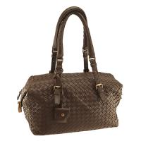 BOTTEGA VENETA 黑色編織羊皮手提肩背波士頓包(展示品)