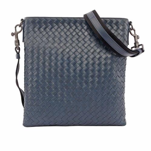 BOTTEGA VENETA 小牛皮編織斜背包/郵差包(小)(午夜藍) 276357 V465C 4097