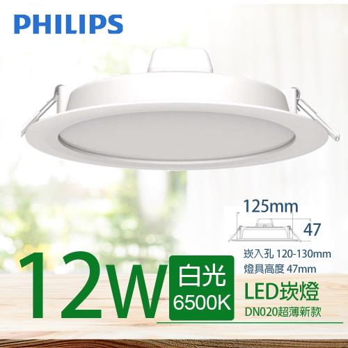 【PHILIPS 飛利浦】LED薄型崁燈 12W 白光 6500K DN020B